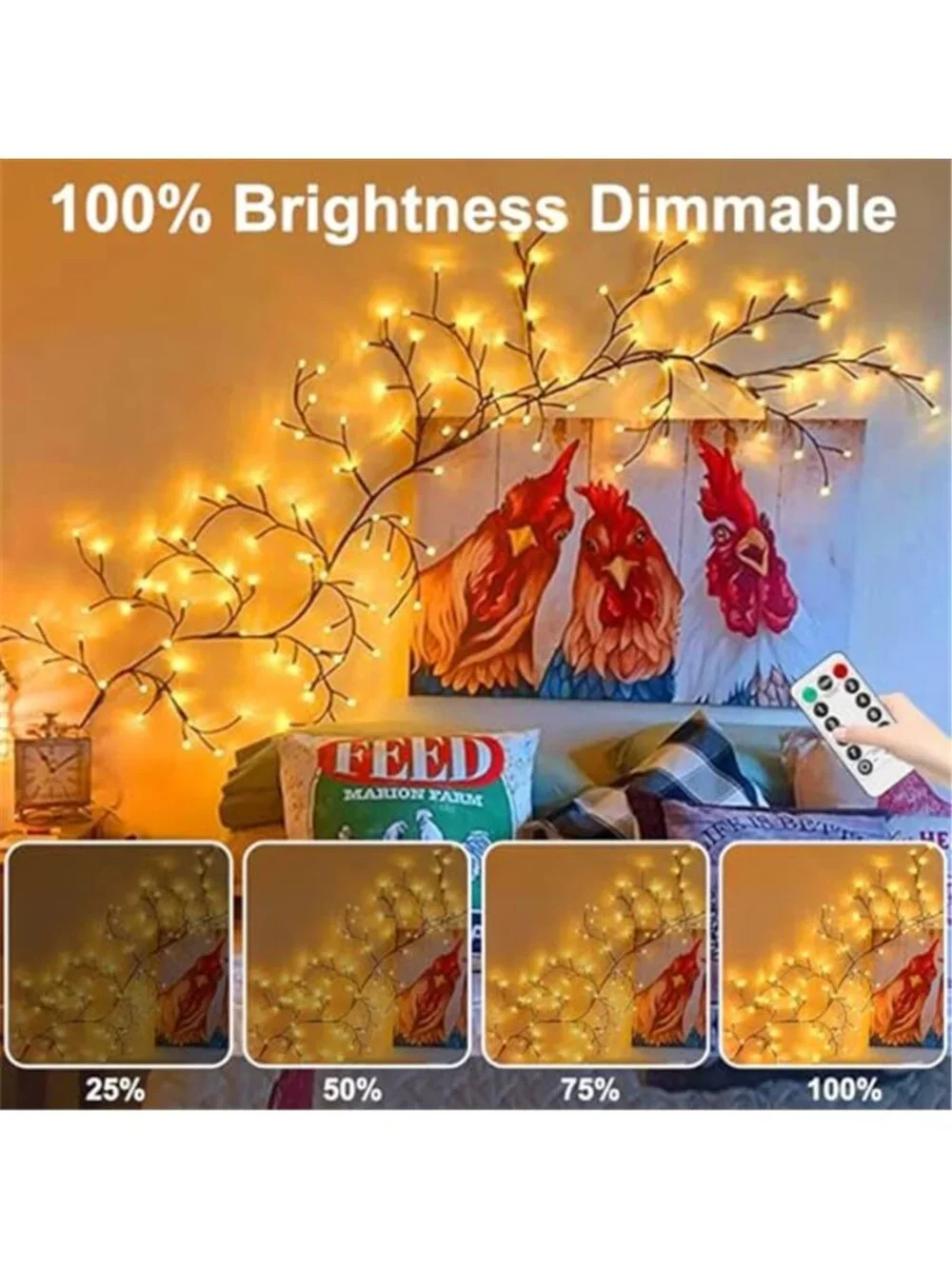 Lighted Willow Vine Branch Lights LED Wall Decor Remote Timer Warm White 144 LED